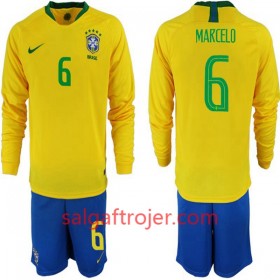 Brasilien Fodboldtrøjer Marcelo 6 Børn Hjemmebanesæt VM 2018 Langærmet